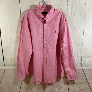 Ralph Lauren Men XL Pink Gingham Check Button Down Shirt Long Sleeve Pony Preppy